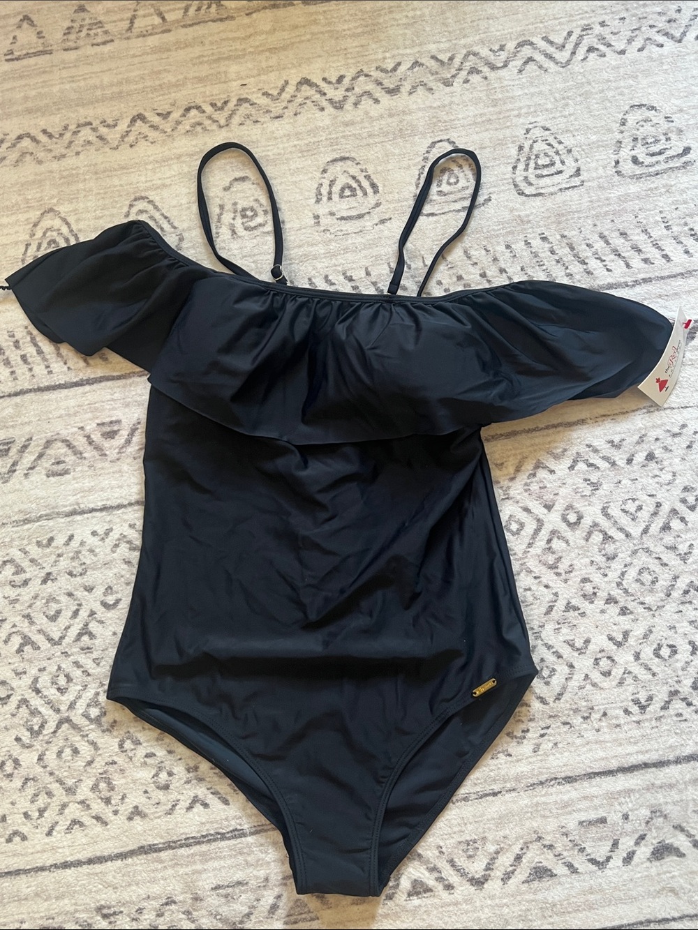 Black Ruffle One-Shoulder Swim One-Piece - Picture 5 of 9